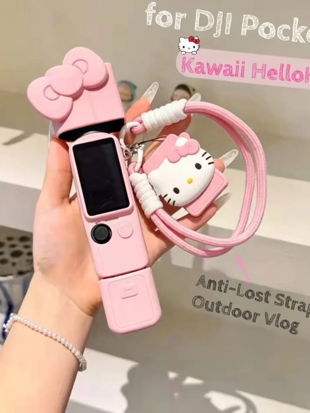 Pink Hello Kitty Dji Protective Case & Lanyard for Pocket 3 Camera/Remote